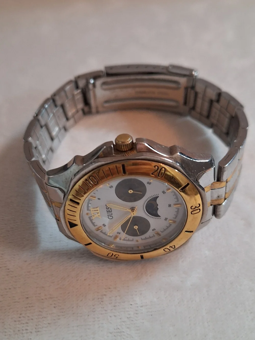 GUESS Two-Tone Gold & Silver Men’s Chronograph Watch with White Dial